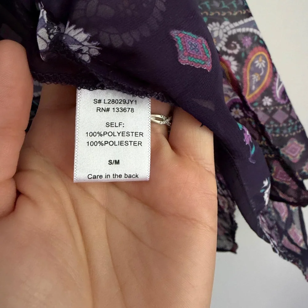 Love Tree Paisley Floral Sheer Kimono Wrap Navy Blue Boho Cover Up S/M L28029JY1 - Picture 4 of 4